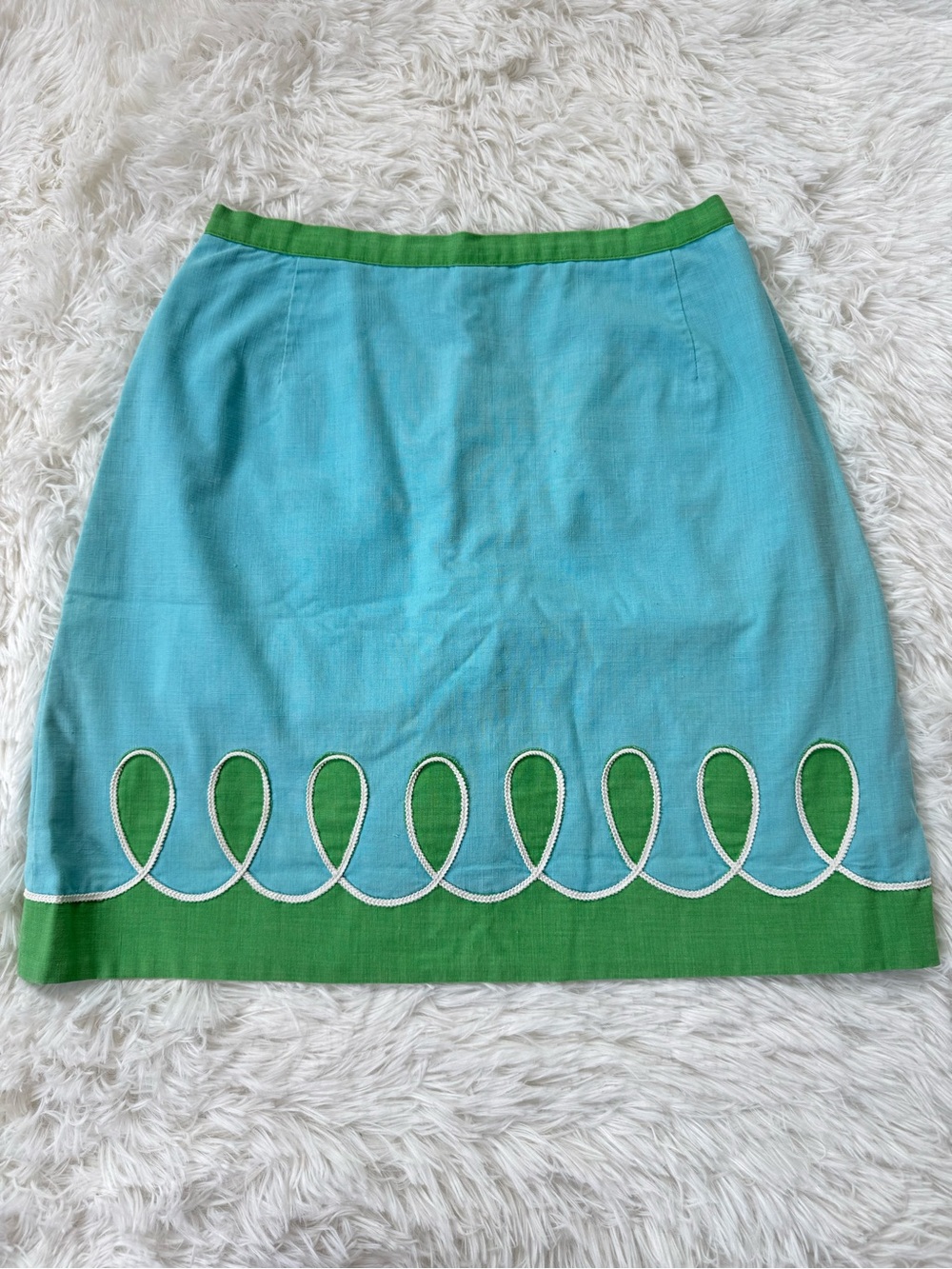Vintage 60s retro Leon Levin Q Skirt blue green embroidered skort size 4-6 small